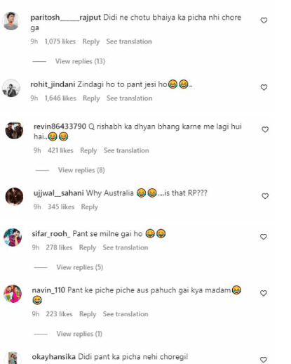 Netizens flooded Urvashi's comment section