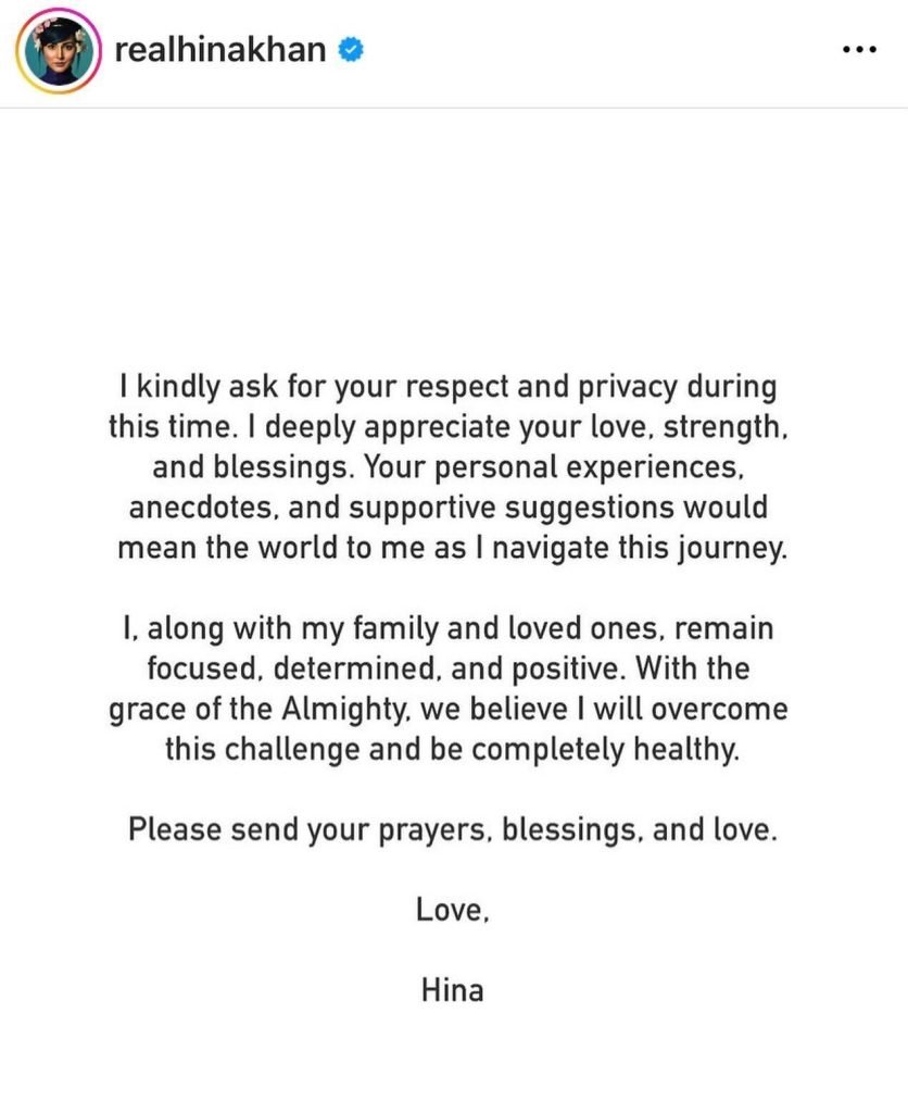 HINA KHAN DIAGNOSED WITH STAGE 3 BREAST CANCER 3 HINA KHAN DIAGNOSED WITH STAGE 3 BREAST CANCER