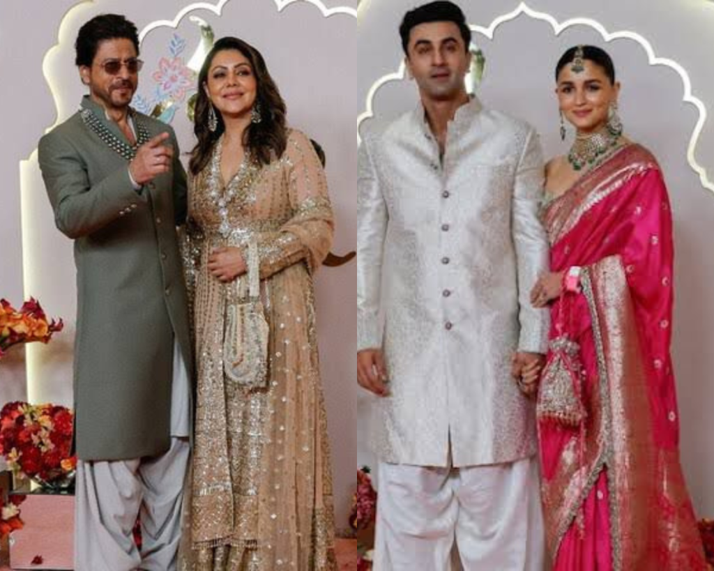 alia bhatt ,ranbir kapoor and shah rukh khan , gauri  at anant ambani wedding 